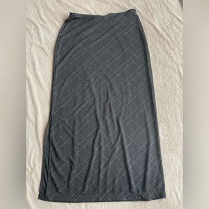 Plaid black Maxi skirt with a side slit